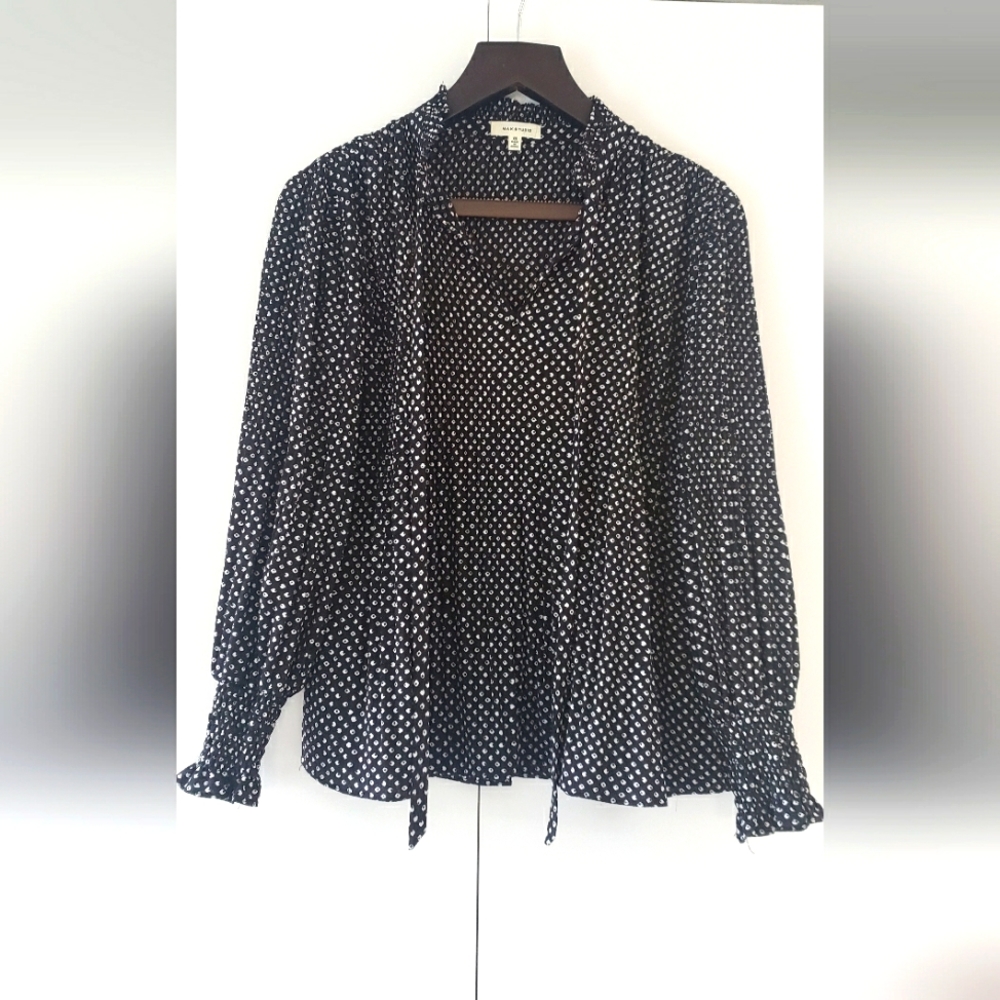 Max Studio Polka dot pleated tie blouse